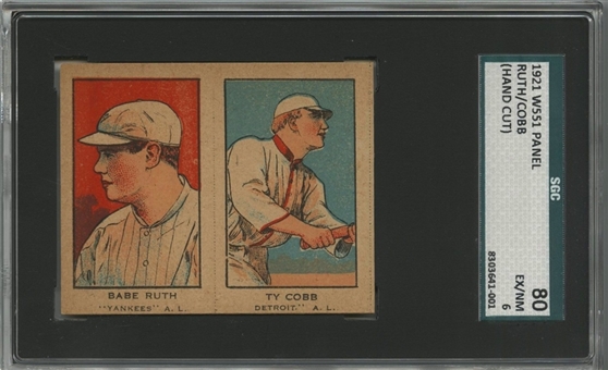 1921 W551 Babe Ruth/Ty Cobb Attached Strip Card Pairing - SGC 80 EX/NM 6	